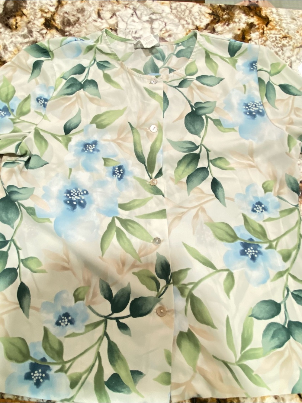 Jaclyn Smith Classic Blouse in Teal and Cream